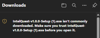 Browser download warning showing the file isn't commonly downloaded