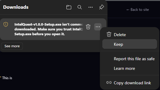 Browser menu with Keep option highlighted