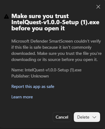 SmartScreen dialog asking to trust the file