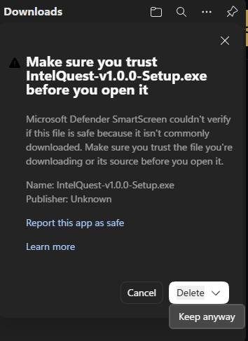 Dropdown with Keep anyway option visible